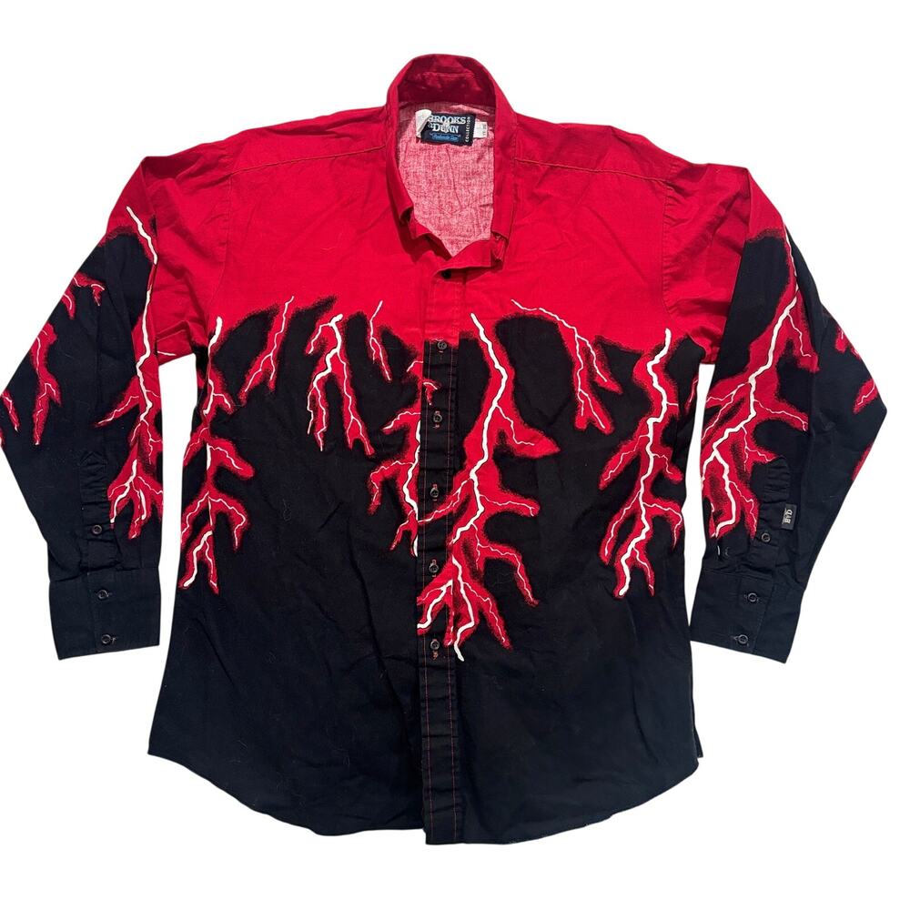 Vintage Brooks & Dunn Panhandle Slim Shirt 17-35 XL Red Black Lightning Western